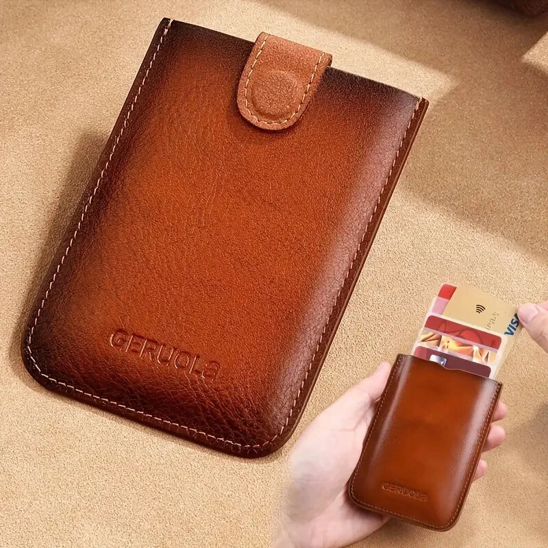 (image for) Ekphero Men's Card Holder Genuine Leather Portable Credit Card Case Storage Magnetic Suction Card Holder Simple Thin Bank Card Anti-magnetic Bus Card Slot Mini Bag